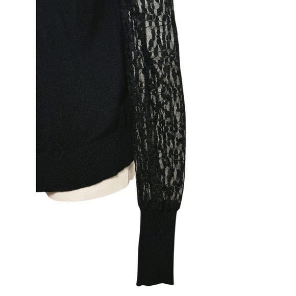 Catherine Malandrino Sheer Black Lace High Ruffle Neck Sweater Large Gothcore - Picture 3 of 9